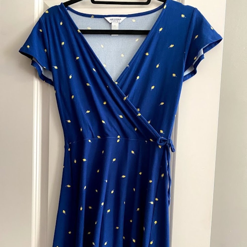 Women's summer dress - blue with yellow flowers
